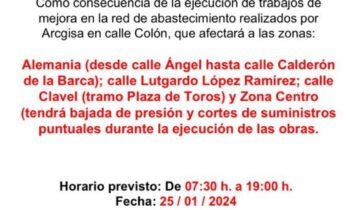 Programado un corte de agua el jueves en zonas del centro por obras de mejora en la red de abastecimiento